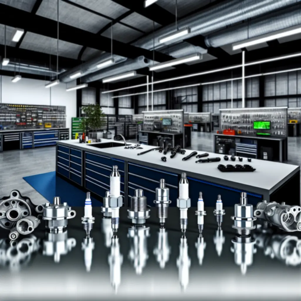 Nowoczesny warsztat i części silnikowe na tle industrialnym