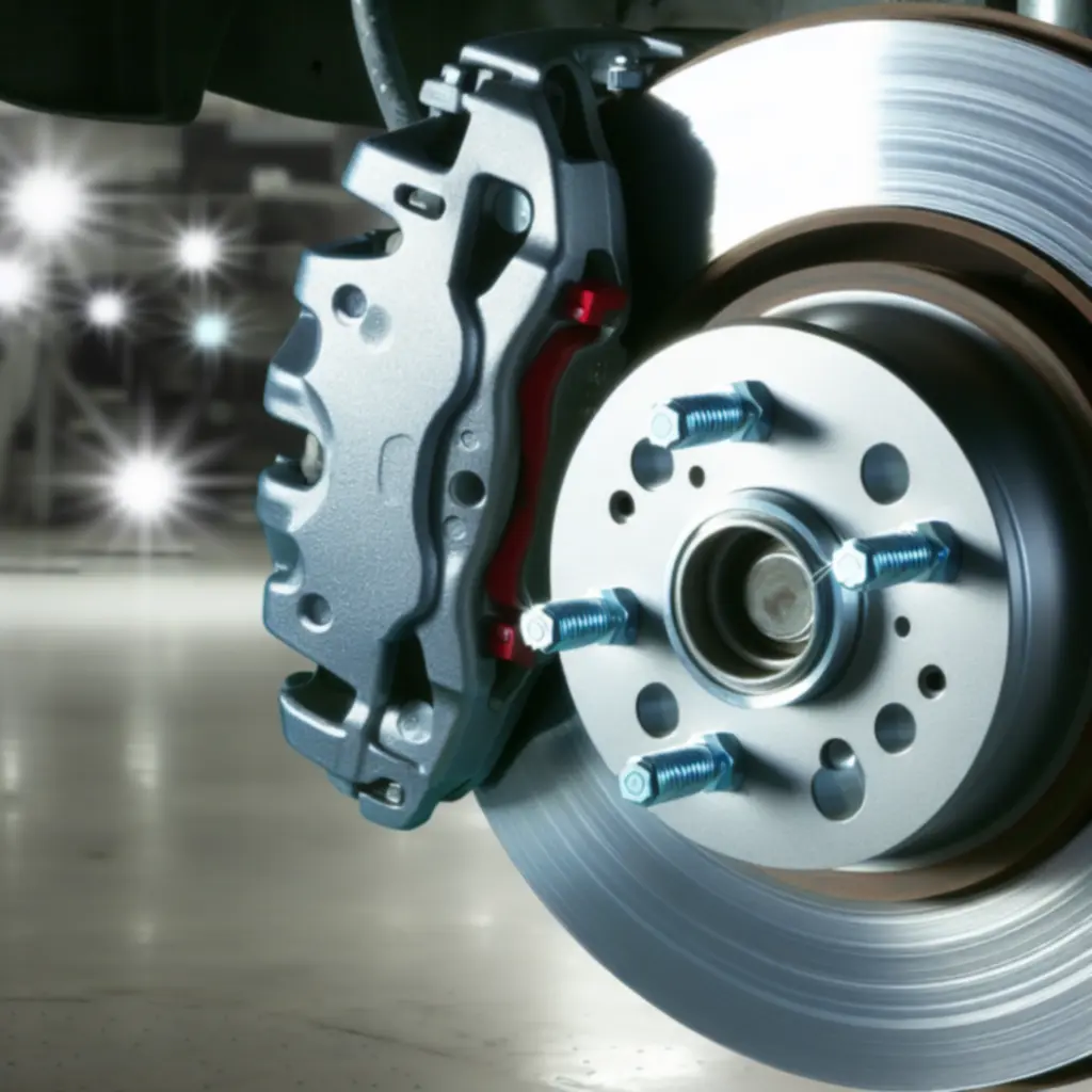 Tarcze hamulcowe po montażu — zbliżenie na zacisk i tarczę