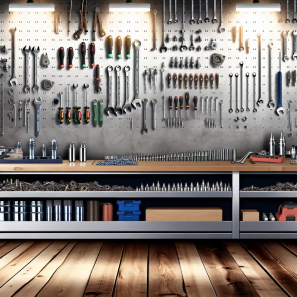 Stół warsztatowy z narzędziami i częściami